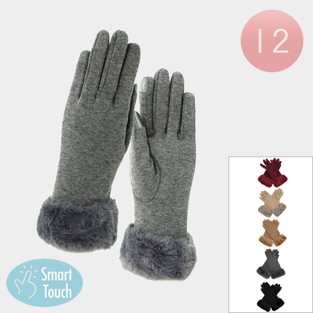 Faux Fur Cuff Smart Touch Winter Gloves – Touchscreen Compatible